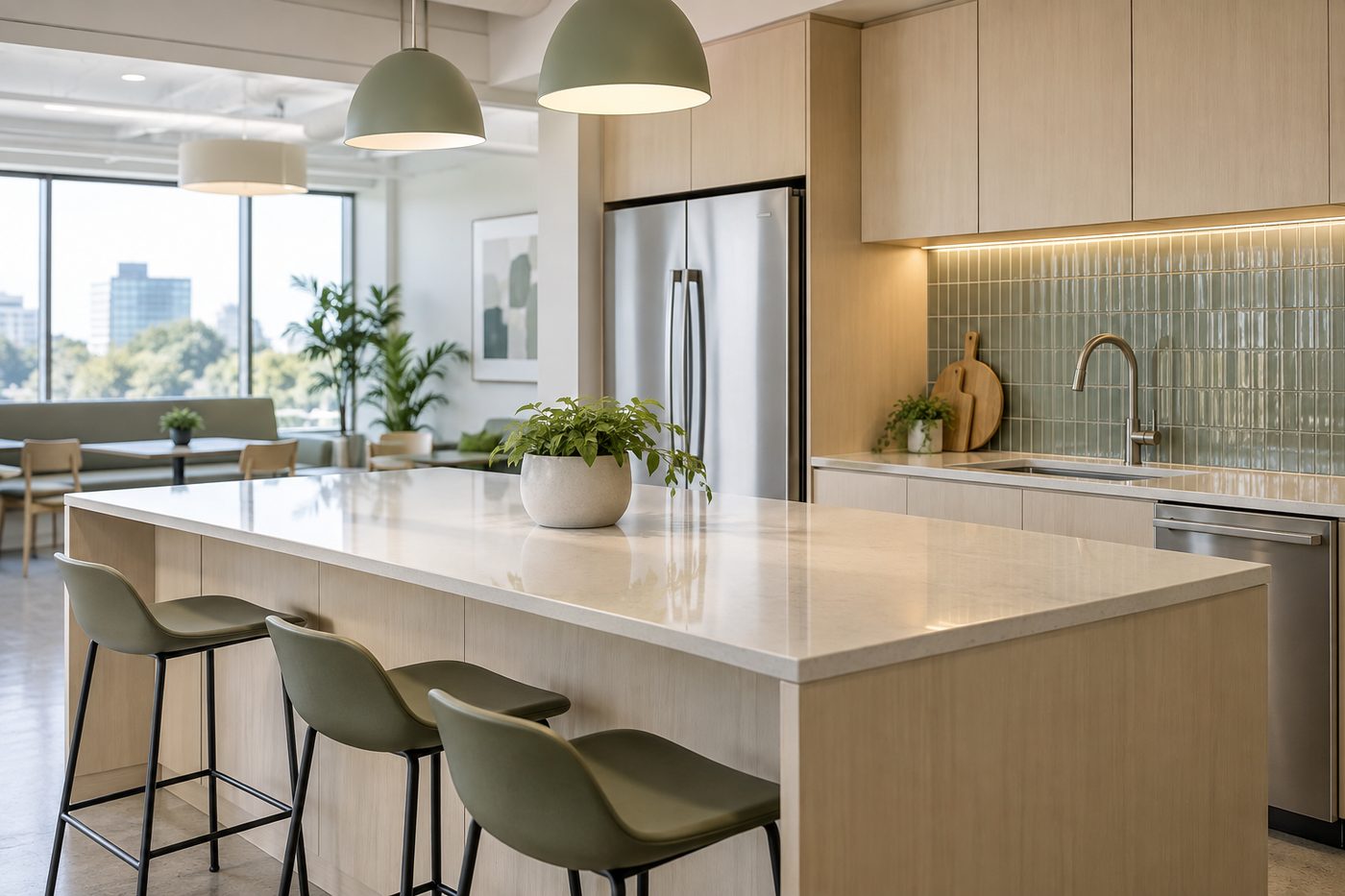 Sunlit clean interior with neatly arranged furnishings